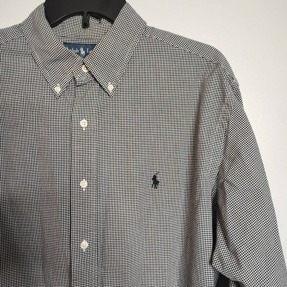 Ralph Lauren Black Plaid Gingham Classic Fit Button Down Mens Size 16.5 36/37